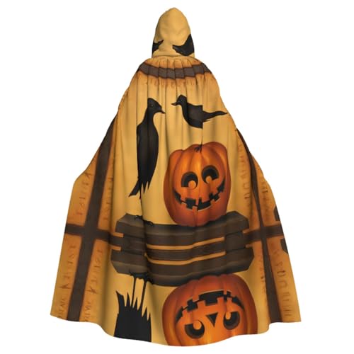 Amsel und Kürbis gemusterter Kapuzenponcho Unisex Kapuzenponcho für Cosplay, Halloween, Kostümparty von PHAYAH