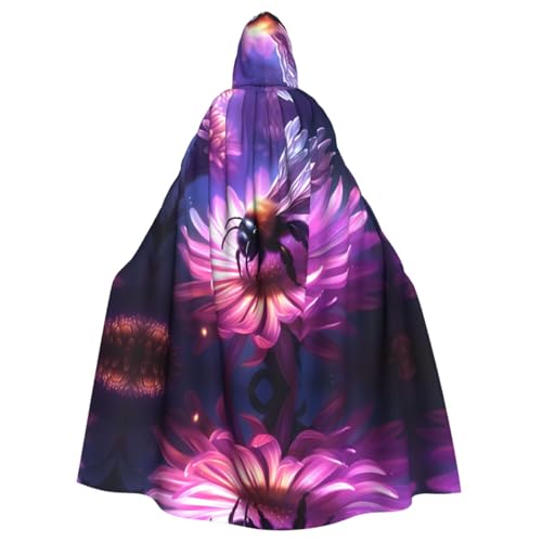 Bee Picking Blumen Gemusterter Kapuzenponcho Unisex Kapuzenponcho für Cosplay Halloween Kostüm Party von PHAYAH