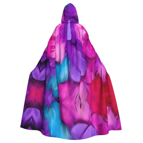 Bunte Federn gemusterter Kapuzenponcho, Unisex-Kapuzenponcho für Cosplay, Halloween, Kostümparty von PHAYAH