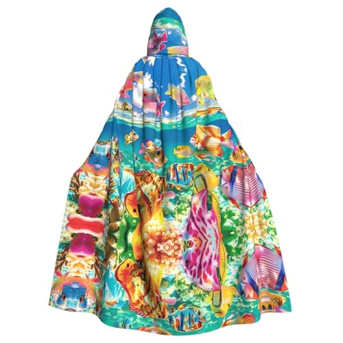 Bunter Fisch-Gemusterter Kapuzenponcho, Unisex-Kapuzenponcho für Cosplay, Halloween, Kostümparty von PHAYAH