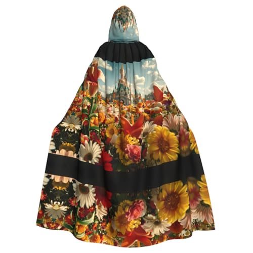 Castle Flower Sea Patterned Hooded Poncho Unisex Hooded Poncho For Cosplay Halloween Costume Party von PHAYAH