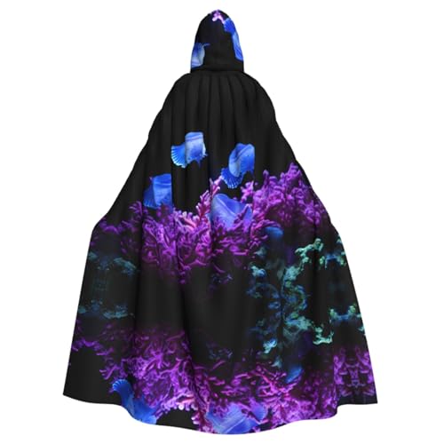 Coral Reef Qualle Gemusterter Kapuzenponcho Unisex Kapuzenponcho für Cosplay Halloween Kostüm Party von PHAYAH