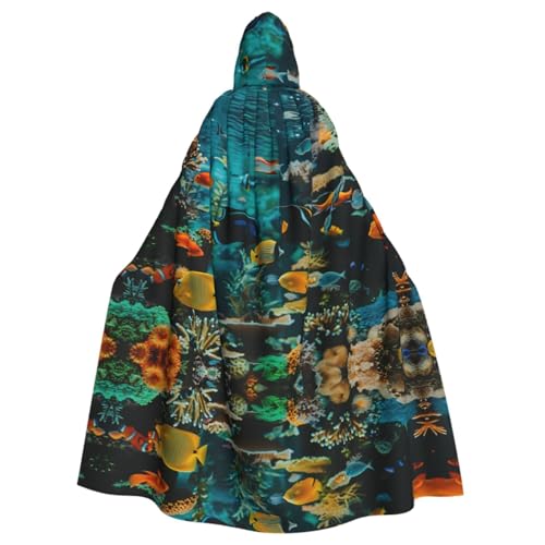 Deep Sea Fish Patterned Hooded Poncho, Unisex Hooded Poncho For Cosplay Halloween Costume Party von PHAYAH