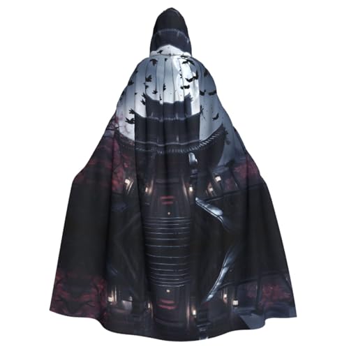 Fledermäuse fliegen bei Dämmerung gemusterter Kapuzenponcho Unisex Kapuzenponcho für Cosplay, Halloween, Kostümparty von PHAYAH