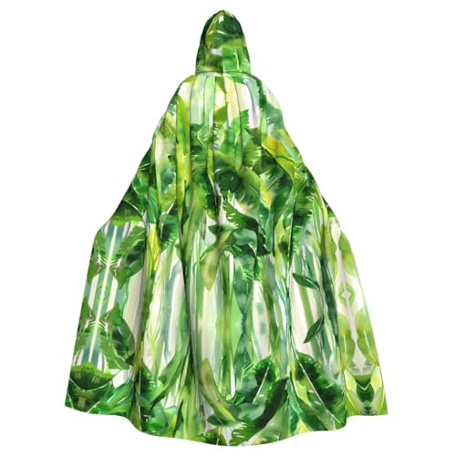 Green Banana Leaf Patterned Hooded Poncho Unisex Hooded Poncho For Cosplay Halloween Costume Party von PHAYAH