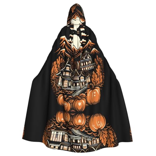 Halloween Village Gemusterter Kapuzenponcho Unisex Kapuzenponcho für Cosplay Halloween Kostüm Party von PHAYAH