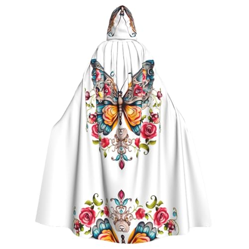 Kapuzenponcho mit Schmetterlings-Blumenmuster, Unisex, für Cosplay, Halloween, Kostümparty von PHAYAH