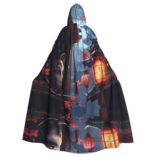 Katze am Fensterrand gemusterter Kapuzenponcho Unisex Kapuzenponcho für Cosplay, Halloween, Kostümparty von PHAYAH