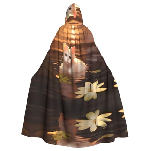 Katze spielt mit Wasser gemusterter Kapuzenponcho Unisex Kapuzenponcho für Cosplay Halloween Kostümparty von PHAYAH