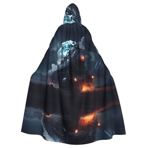 Leistungsstarke Lokomotive gemusterter Kapuzenponcho Unisex Kapuzenponcho für Cosplay Halloween Kostümparty von PHAYAH