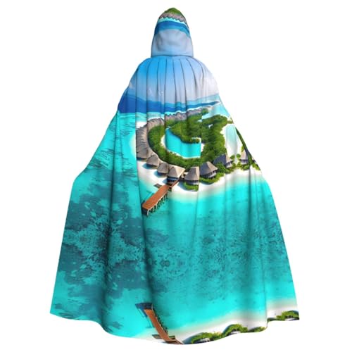 Malediven Scenery Gemusterter Kapuzenponcho Unisex Kapuzenponcho für Cosplay Halloween Kostümparty von PHAYAH