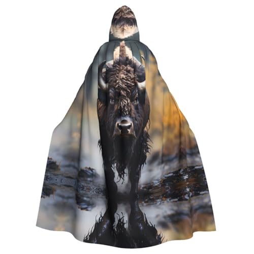 Nordamerikanischer Bison gemusterter Kapuzenponcho Unisex Kapuzenponcho für Cosplay Halloween Kostümparty Nordamerikanischer Bison gemusterter Kapuzenponcho Unisex Kapuzenponcho für Cosplay Halloween Kostümparty von PHAYAH