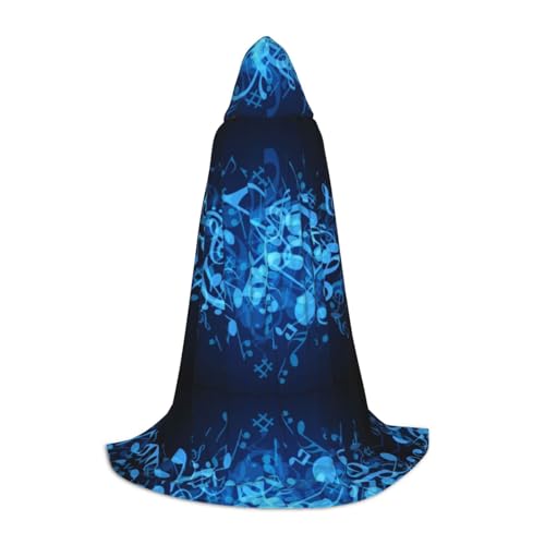 PHAYAH Blaues Musiknoten-Muster Halloween Erwachsene Kapuzenmantel Umhang Damen Herren Halloween Dress Up Party Cosplay Kostüme L von PHAYAH