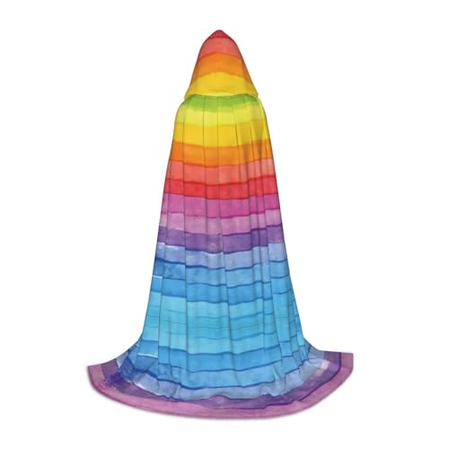 PHAYAH Buntes Regenbogen-Streifenmuster, Halloween, Erwachsene, Kapuzenmantel, Umhang, Damen, Herren, Halloween, Verkleidung, Party, Cosplay, Kostüme, Größe S von PHAYAH