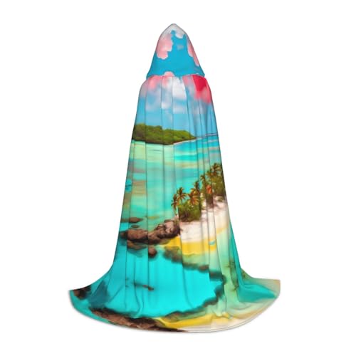 PHAYAH Caribbean Scenery Pattern Hooded Poncho Unisex Christmas Hoodie For Cosplay Halloween Costume Party Maskerade S von PHAYAH