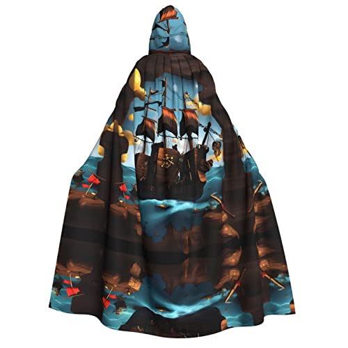 PHAYAH Cartoon-Piratenschiff, Halloween, Erwachsenen-Kapuzenumhang mit Kapuze, Bademantel, Damen, Herren, Halloween, Verkleidung, Party, Cosplay-Kostüme von PHAYAH