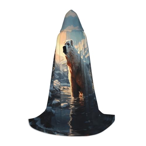 PHAYAH Eisbär im Winter Muster Halloween Hexe Hexerei Kapuzenmantel Umhang Weihnachten Hoodie Cosplay Maskerade Partykleid Geschenk Kostüm M von PHAYAH