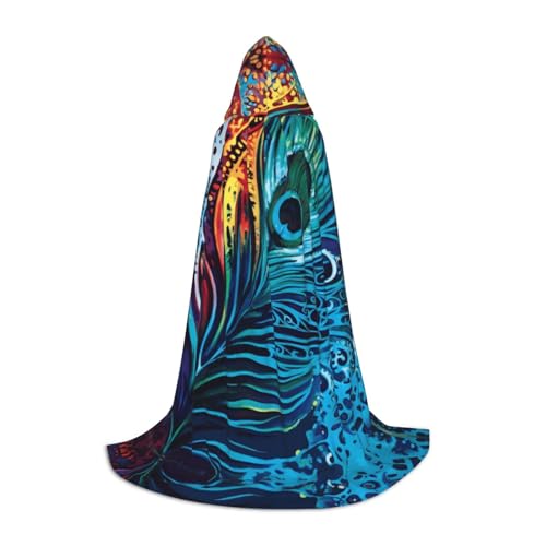 PHAYAH Farbiges Pfauenmuster, Halloween, Erwachsenen-Bademantel mit Kapuze, für Damen, Herren, Halloween, Verkleidungsparty, Cosplay, Kostüme, Größe M PHAYAH Farbiges Pfauenmuster, Halloween, Erwachsenen-Bademantel mit Kapuze, für Damen, Herren, Halloween, Verkleidungsparty, Cosplay, Kostüme, Größe M von PHAYAH