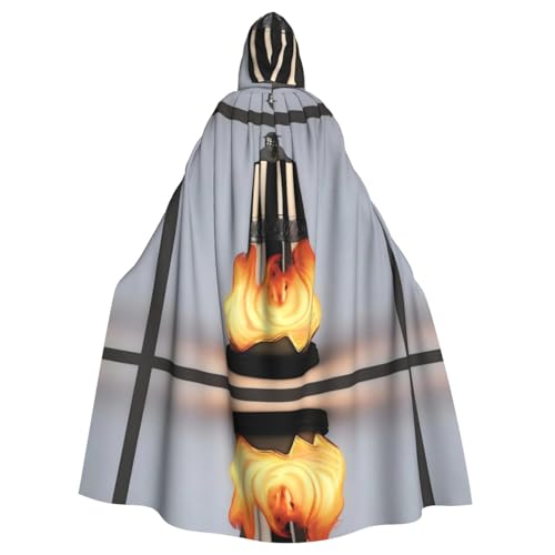 PHAYAH Flaming Torch Torch Long Hooded Cloak Polyester Cape Witch Halloween Costumes For Cosplay Costume Women Men von PHAYAH