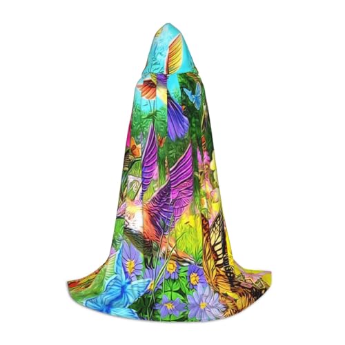 PHAYAH Frühlingsblumen-Schmetterlings-/Kolibri-Muster, Halloween, Erwachsene, Kapuzenmantel, Umhang, Damen, Herren, Halloween, Party, Cosplay, Kostüme, Größe S von PHAYAH