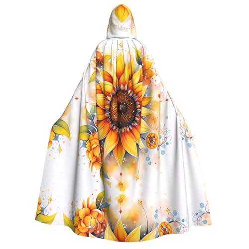 PHAYAH Gelbe Sonnenblume in Öl Halloween Erwachsene Kapuzenumhang Kapuzenmantel Damen Herren Halloween Dress Up Party Cosplay Kostüme von PHAYAH