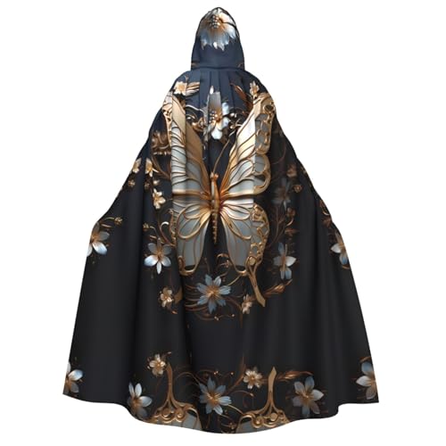 PHAYAH Goldene weiße Schmetterlinge, Halloween, Erwachsenen-Kapuzenumhang mit Kapuze, für Damen, Herren, Halloween, Verkleidungsparty, Cosplay-Kostüme von PHAYAH