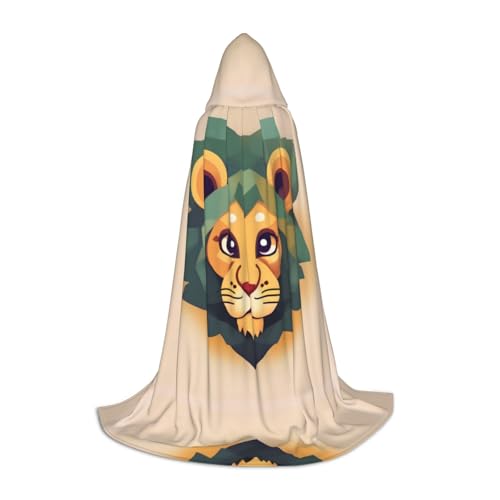 PHAYAH Kapuzenponcho mit Cartoon-Löwen-Muster, Unisex, Weihnachts-Kapuzenpullover für Cosplay, Halloween, Kostüm, Party, Maskerade, Größe L von PHAYAH