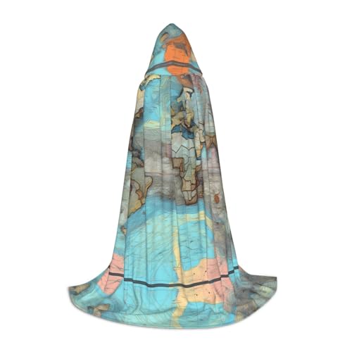 PHAYAH Kapuzenponcho mit Cartoon-Weltkarten-Motiv, Unisex, Weihnachts-Kapuzenpullover für Cosplay, Halloween, Kostüm, Party, Maskerade, Größe M von PHAYAH
