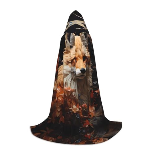 PHAYAH Kapuzenponcho mit Fuchs- und Blumenmuster, Unisex, Weihnachts-Kapuzenpullover für Cosplay, Halloween, Kostüm, Party, Maskerade, Größe S von PHAYAH