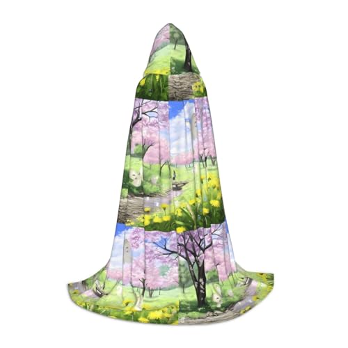 PHAYAH Kapuzenponcho mit Kirschblüten-Baum-Muster, Unisex, Weihnachts-Kapuzenpullover für Cosplay, Halloween, Kostüm, Party, Maskerade, Größe L von PHAYAH
