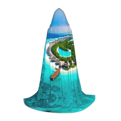 PHAYAH Kapuzenponcho mit Malediven-Motiv, Unisex, Weihnachts-Kapuzenpullover für Cosplay, Halloween, Kostüm, Party, Maskerade, Größe M von PHAYAH