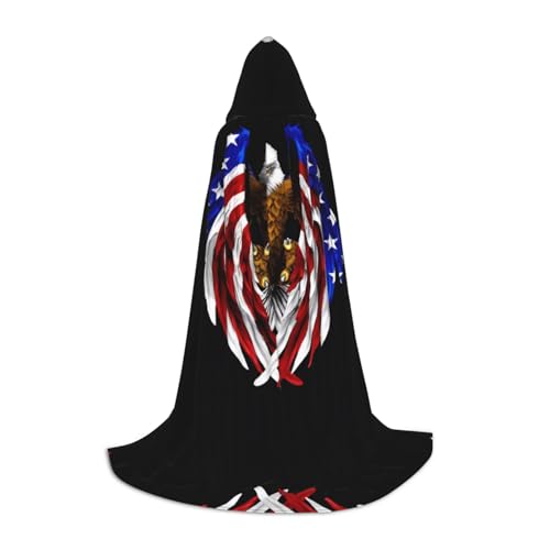 PHAYAH Kapuzenponcho mit USA-Flagge, Patriotisches Adlermuster, Unisex, Weihnachts-Kapuzenpullover für Cosplay, Halloween, Kostüm, Party, Maskerade, Größe S von PHAYAH