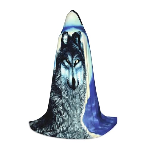 PHAYAH Kapuzenponcho mit Wolfsmuster, Unisex, Weihnachts-Kapuzenpullover für Cosplay, Halloween, Kostüm, Party, Maskerade, Größe L von PHAYAH