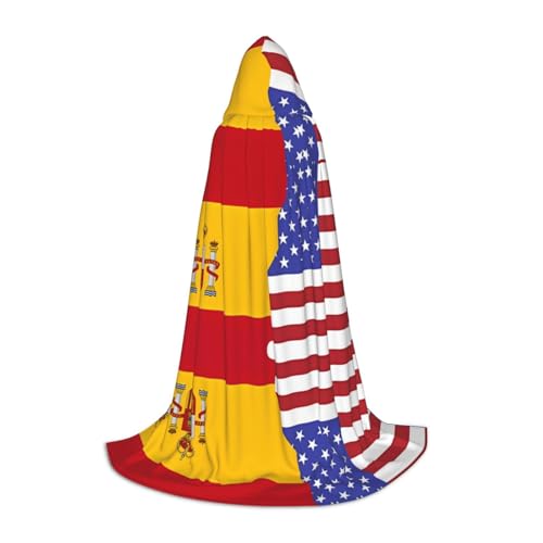 PHAYAH Kapuzenponcho mit amerikanischer Spanien-Flagge, Unisex, Weihnachts-Kapuzenpullover für Cosplay, Halloween, Kostüm, Party, Maskerade, Größe L von PHAYAH