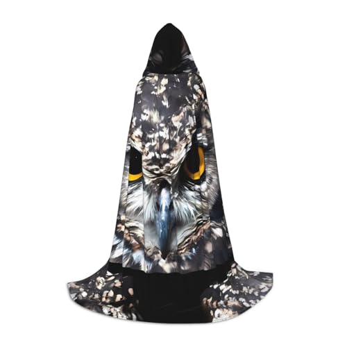PHAYAH Kapuzenponcho mit gelbeäugigem Eulenmuster, Unisex, Weihnachts-Kapuzenpullover für Cosplay, Halloween, Kostüm, Party, Maskerade, Größe M von PHAYAH