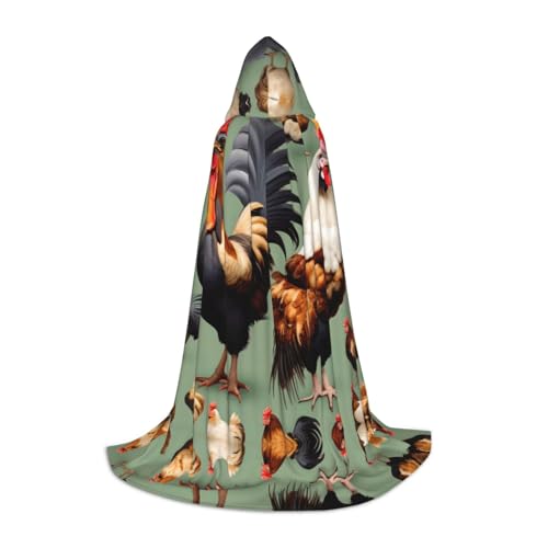 PHAYAH Kapuzenumhang für Erwachsene, Hahn- und Huhn-Muster, für Maskerade, Cosplay, Halloween, Hexenumhang, Weihnachten, Party, Robe, Größe L von PHAYAH