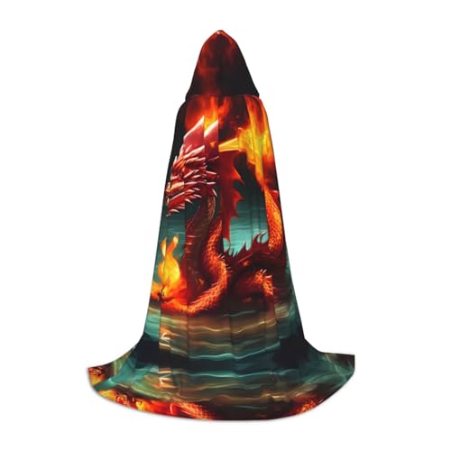 PHAYAH Kapuzenumhang mit Drachenkönig im Feuer, für Erwachsene, Maskerade, Cosplay, Halloween, Hexenumhang, Weihnachten, Party, Robe, Größe S von PHAYAH