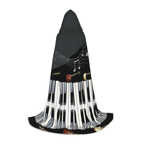 PHAYAH Kapuzenumhang mit Gitarre, Klaviermuster, Halloween, Erwachsene, Damen, Herren, Halloween, Verkleidung, Party, Cosplay, Kostüme, Größe M von PHAYAH