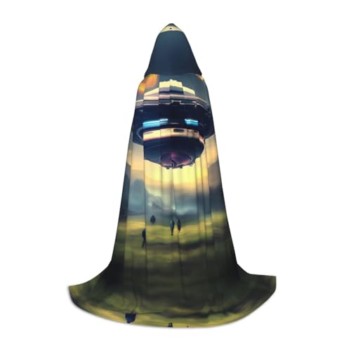 PHAYAH Kapuzenumhang mit Luftschiff-Landungsmuster, Hexe, Halloween-Kostüme für Cosplay, Maskerade, Damen und Herren, Robe, Größe S von PHAYAH