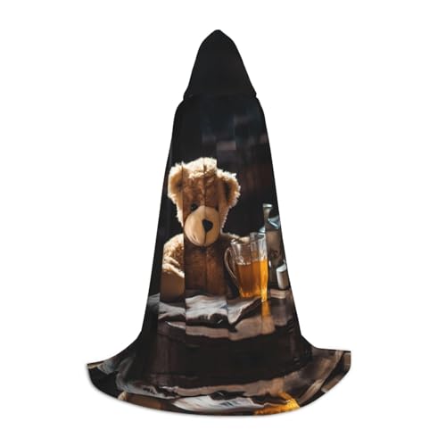 PHAYAH Kapuzenumhang mit Teddybären-Muster, Hexe, Halloween-Kostüme für Cosplay, Maskerade, Damen und Herren, Größe M von PHAYAH