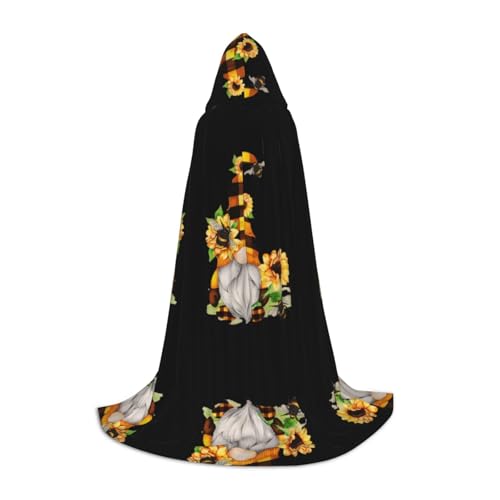 PHAYAH Kapuzenumhang mit Zwerg und Biene, gelbes Blumenmuster, für Erwachsene, Maskerade, Cosplay, Halloween, Hexenumhang, Weihnachten, Party, Robe, Größe M von PHAYAH
