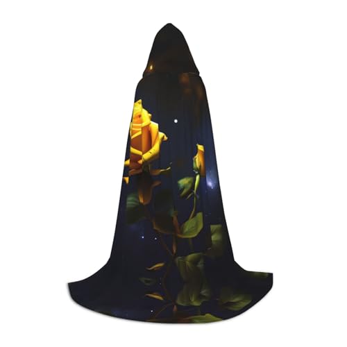 PHAYAH Kapuzenumhang mit gelben Rosen, Sternennacht-Muster, Hexe, Halloween-Kostüme für Cosplay, Kostüm, Maskerade, Damen und Herren, Größe M von PHAYAH