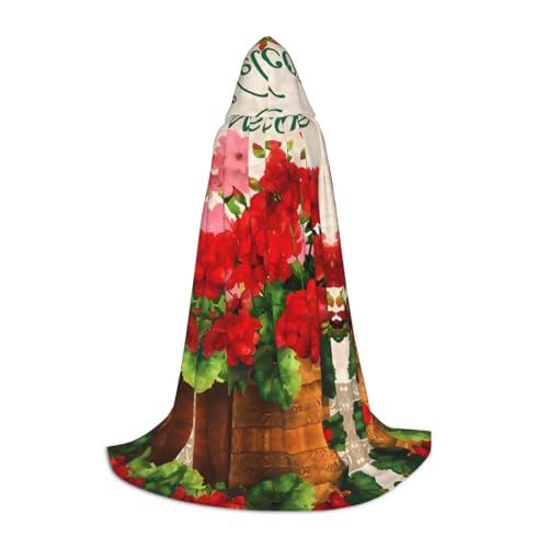 PHAYAH Kapuzenumhang mit rotem Geranien-Muster, für Erwachsene, Maskerade, Cosplay, Halloween, Hexenumhang, Weihnachten, Party, Robe, Größe L von PHAYAH