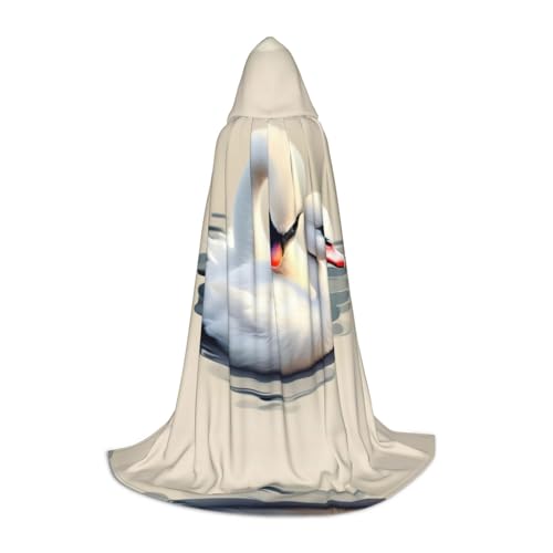 PHAYAH Kapuzenumhang mit süßem kleinen Schwanenmuster, für Erwachsene, Maskerade, Cosplay, Halloween, Hexenumhang, Weihnachten, Party, Robe, Größe S von PHAYAH