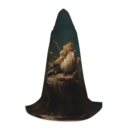 PHAYAH Kapuzenumhang mit süßem kleinen sitzenden Vogelmuster, Hexe, Halloween-Kostüme für Cosplay, Kostüm, Maskerade, Damen und Herren, Größe M von PHAYAH