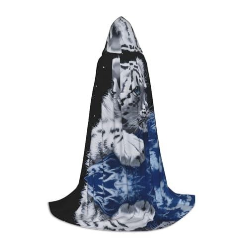 PHAYAH Kleiner Tiger im Weltraum Muster Halloween Erwachsene Kapuzenmantel Umhang Damen Herren Halloween Dress Up Party Cosplay Kostüme M von PHAYAH