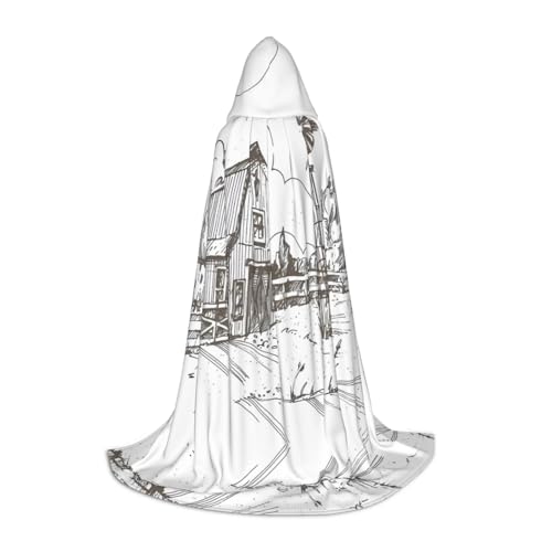 PHAYAH Kleines Stadthaus-Muster, Erwachsenen-Umhang mit Kapuze, für Maskerade, Cosplay, Halloween, Hexenumhang, Weihnachten, Party, Robe, Größe L von PHAYAH