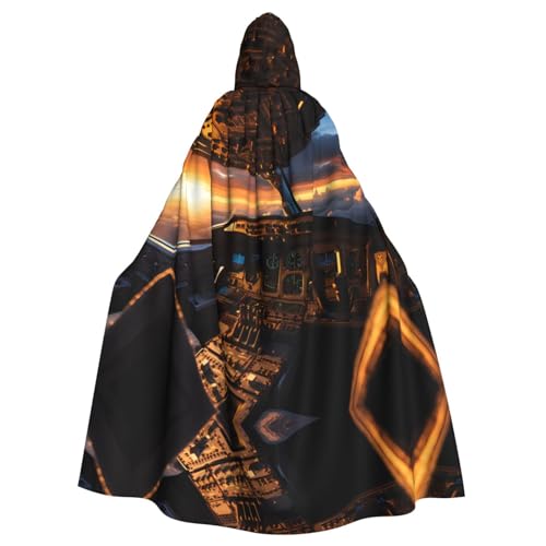 PHAYAH Langer Kapuzenumhang im Flugzeug-Cockpit, Polyester, Hexe, Halloween-Kostüme für Cosplay, für Damen und Herren von PHAYAH