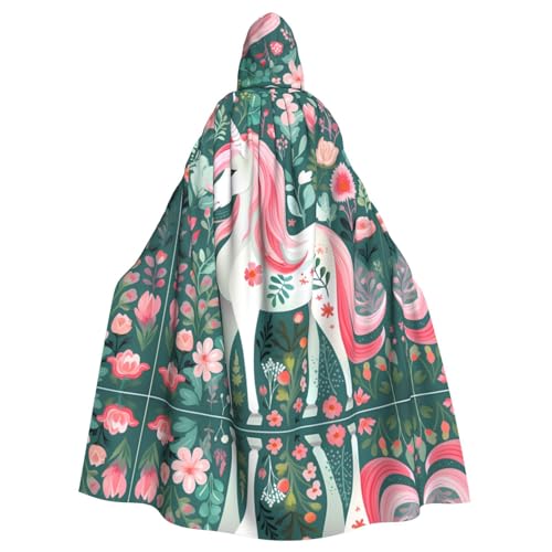 PHAYAH Langer Kapuzenumhang mit Einhorn mit rosa Haaren, Polyester, Hexe, Halloween-Kostüme für Cosplay-Kostüm, Damen und Herren PHAYAH Langer Kapuzenumhang mit Einhorn mit rosa Haaren, Polyester, Hexe, Halloween-Kostüme für Cosplay-Kostüm, Damen und Herren von PHAYAH