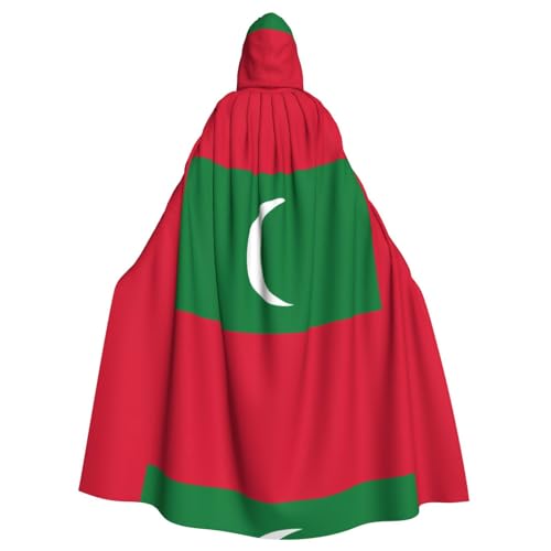 PHAYAH Langer Kapuzenumhang mit Flagge der Malediven, Polyester-Umhang, Hexe, Halloween-Kostüme für Cosplay-Kostüm, Damen und Herren von PHAYAH